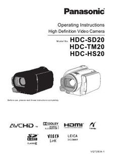 Panasonic HDC SD 20 manual. Camera Instructions.